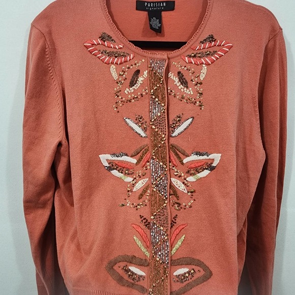 Parisian Signature Beaded Button Front Knit Cardigan Sweater Women's Size XL - Picture 6 of 12